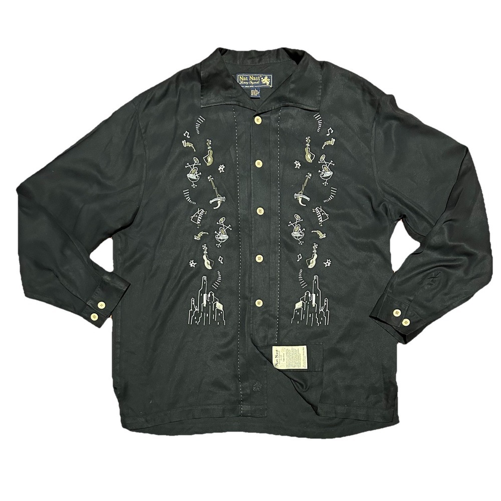 Vintage Nat Nast Take Five Limited Edition #86 Embroidered Silk Shirt Sz L‎ Jazz